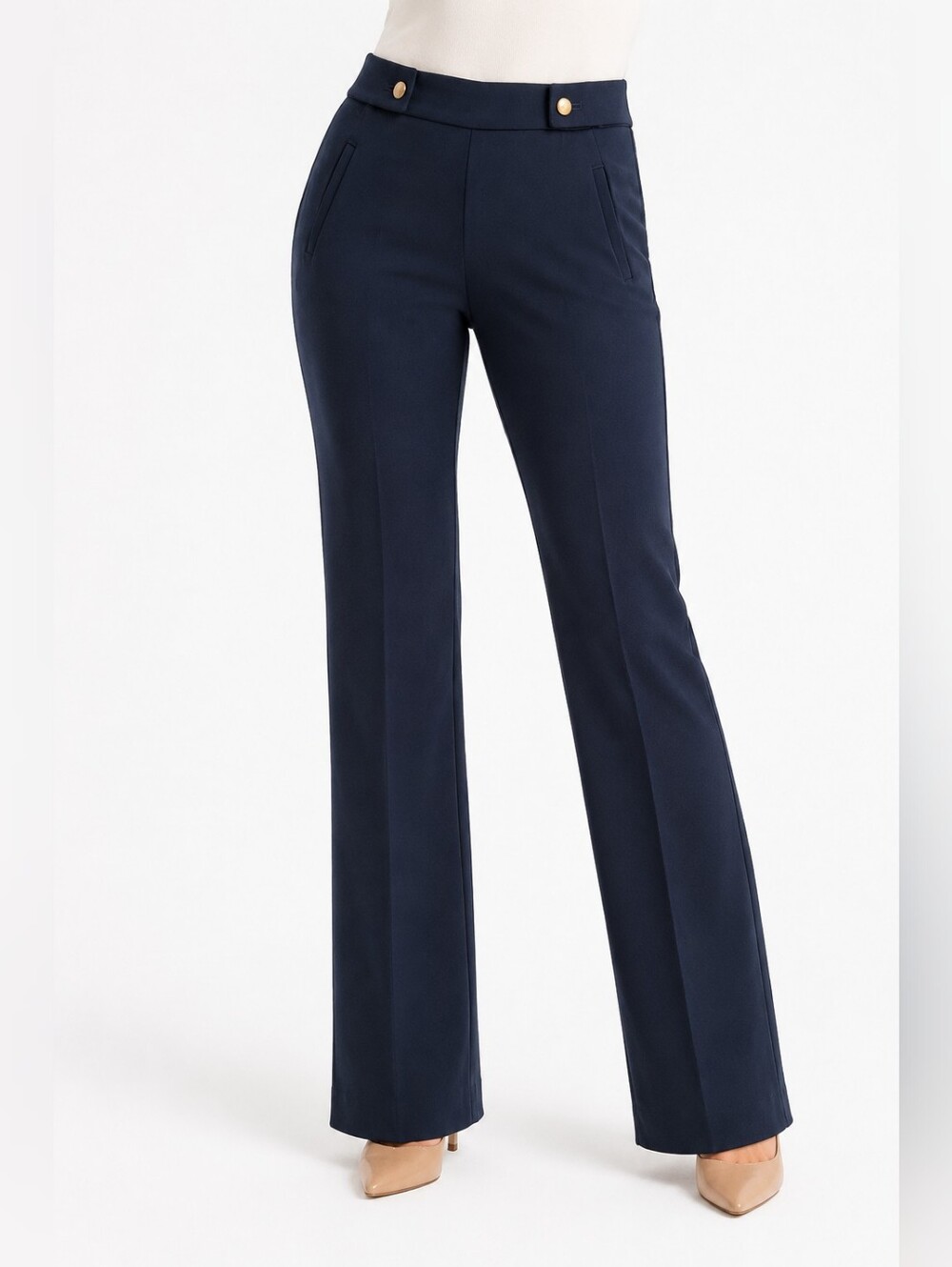 LOFT Kate Pants Size 0 Navy Brass Button Bootcut Sailor Trousers workwear chic